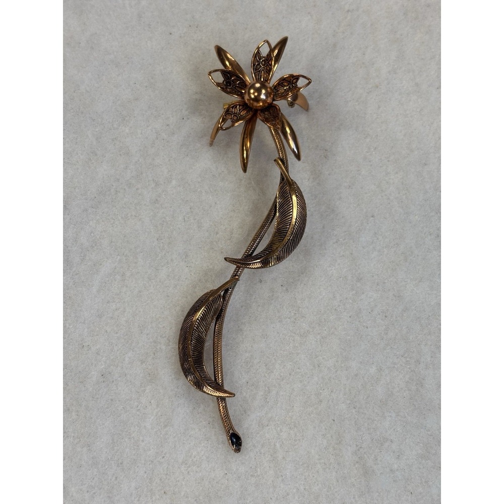 Vintage Copper‎ Tone Single Flower Brooch Retro Event Glam Cocktail Classic